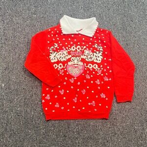 Crepe Suzette Sweatshirt Sz 4T Girls Red 90s Retro Tiger Heart White Collar